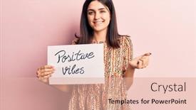  Presentation with victory - Presentation theme consisting of young-beautiful-girl-holding-positive background and a coral colored foreground