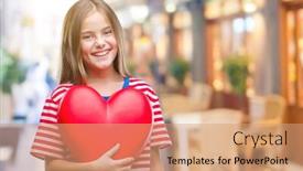  Presentation with beautiful young girl red - Theme featuring young beautiful girl holding red heart over isolated background with a happy face standing and smiling with a confident smile showing teeth background and a coral colored foreground
