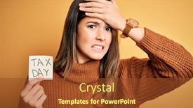  Presentation with tax day - Cool new presentation theme with young-beautiful-girl-holding-reminder backdrop and a tawny brown colored foreground
