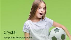  Presentation with swimming beautiful girl swims underwater - Slides with young beautiful girl holding soccer background and a  colored foreground