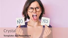  Presentation with yes - Beautiful PPT theme featuring young-beautiful-girl-holding-yes backdrop and a lemonade colored foreground