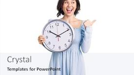  Presentation with clock - Slide deck featuring young-beautiful-girl-holding background and a light blue colored foreground