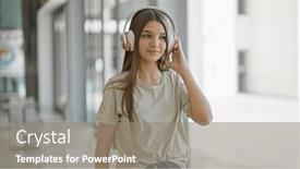  Presentation with listening - Slides consisting of young-beautiful-girl-listening background and a  colored foreground