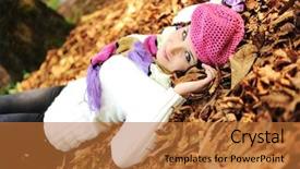  Presentation with fall leaves - Slides having young beautiful girl lying in the autumn fall leaves background and a red colored foreground