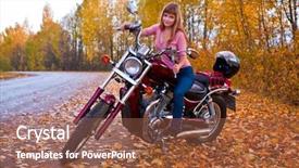  Presentation with motorcycle - Presentation theme having young beautiful girl on motorcycle autumn background and a tawny brown colored foreground
