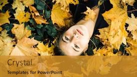  Presentation with autumn leaves - Colorful presentation enhanced with young-beautiful-girl-portrait-lying backdrop and a gold colored foreground