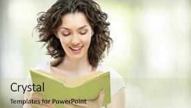  Presentation with girl reading - Slide deck featuring young beautiful girl reading background and a soft green colored foreground