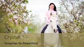  Presentation with horse riding - Presentation theme with young-beautiful-girl-riding background and a yellow colored foreground