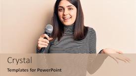  Presentation with achievement - PPT theme with young-beautiful-girl-singing-song background and a coral colored foreground