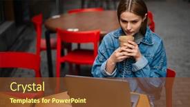  Presentation with takeaway coffee - Slides having young-beautiful-girl-sitting background and a tawny brown colored foreground