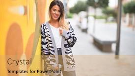  Presentation with wall street - PPT theme having young-beautiful-girl-smiling-happy background and a yellow colored foreground