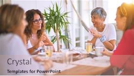  Presentation with cup coffee - Beautiful presentation theme featuring young-beautiful-girl-smiling-happy backdrop and a coral colored foreground