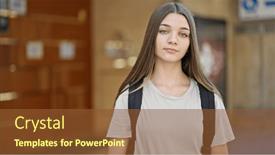  Presentation with student - Slide set with young-beautiful-girl-student-wearing and a tawny brown colored foreground