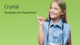  Presentation with finger - Slides having young beautiful girl taking photos background and a  colored foreground