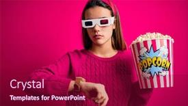  Presentation with movie marque - Cool new theme with young-beautiful-girl-watching-movie backdrop and a violet colored foreground