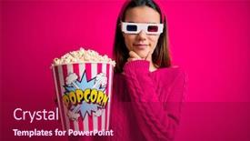  Presentation with movie - Colorful presentation theme enhanced with young-beautiful-girl-watching-movie backdrop and a violet colored foreground