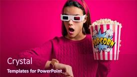  Presentation with movie - Audience pleasing PPT theme consisting of young-beautiful-girl-watching-movie backdrop and a violet colored foreground