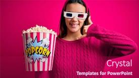  Presentation with movie - Audience pleasing PPT layouts consisting of young-beautiful-girl-watching-movie backdrop and a violet colored foreground