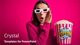  Presentation with talk - Amazing PPT layouts having young-beautiful-girl-watching-movie backdrop and a violet colored foreground