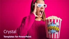  Presentation with movie - Slide set enhanced with young-beautiful-girl-watching-movie background and a violet colored foreground