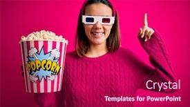  Presentation with movie - Presentation theme with young-beautiful-girl-watching-movie background and a violet colored foreground