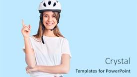  Presentation with bike - PPT theme having young-beautiful-girl-wearing-bike background and a cool aqua colored foreground