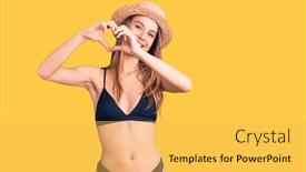  Presentation with romantic love - PPT theme having young-beautiful-girl-wearing-bikini background and a yellow colored foreground