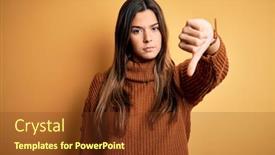  Presentation with pair eyes looking down - Colorful PPT theme enhanced with young-beautiful-girl-wearing-casual backdrop and a tawny brown colored foreground