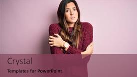  Presentation with sad girl - Cool new presentation theme with young-beautiful-girl-wearing-casual backdrop and a violet colored foreground