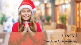  Presentation with christmas girl - Beautiful presentation theme featuring young beautiful girl wearing christmas backdrop and a coral colored foreground