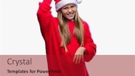  Presentation with girl christmas - Audience pleasing theme consisting of young beautiful girl wearing christmas hat over isolated background confuse and wonder about question uncertain with doubt thinking with hand on head pensive concept backdrop and a crimson colored foreground