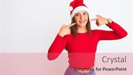  Presentation with christmas girl - PPT theme with young-beautiful-girl-wearing-christmas background and a red colored foreground