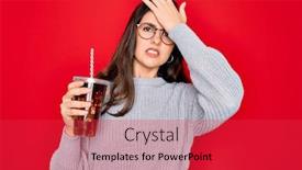  Presentation with beautiful young girl red - PPT theme consisting of young-beautiful-girl-wearing-glasses background and a red colored foreground