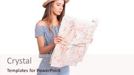  Presentation with city map - Slide set enhanced with young-beautiful-girl-wearing-hat background and a sky blue colored foreground