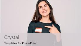  Presentation with hello my name - Colorful presentation theme enhanced with young-beautiful-girl-wearing-hello backdrop and a light gray colored foreground