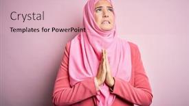  Presentation with omrah muslim people praying - PPT layouts with young-beautiful-girl-wearing-muslim background and a lemonade colored foreground