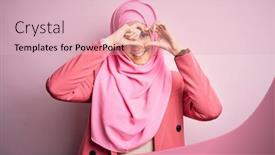  Presentation with muslim balinese - Beautiful PPT theme featuring young-beautiful-girl-wearing-muslim backdrop and a lemonade colored foreground