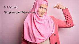  Presentation with standing strong - Theme consisting of young-beautiful-girl-wearing-muslim background and a lemonade colored foreground