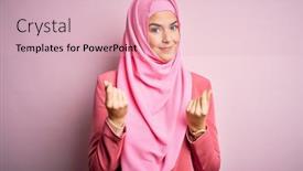  Presentation with business pink - Cool new presentation theme with young-beautiful-girl-wearing-muslim backdrop and a lemonade colored foreground