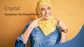  Presentation with muslim - Colorful PPT layouts enhanced with young-beautiful-girl-wearing-muslim backdrop and a yellow colored foreground