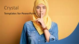 Presentation with muslim - Presentation theme featuring young-beautiful-girl-wearing-muslim background and a yellow colored foreground