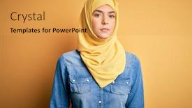  Presentation with muslim - Slide set enhanced with young-beautiful-girl-wearing-muslim background and a yellow colored foreground