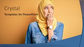  Presentation with hijab - Colorful presentation design enhanced with young-beautiful-girl-wearing-muslim backdrop and a yellow colored foreground
