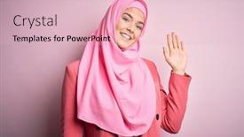  Presentation with hijab - Beautiful slide set featuring young-beautiful-girl-wearing-muslim backdrop and a lemonade colored foreground