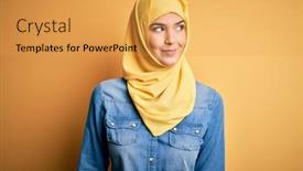  Presentation with muslim - Presentation design with young-beautiful-girl-wearing-muslim background and a yellow colored foreground