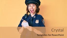  Presentation with traffic police - Audience pleasing slide deck consisting of young-beautiful-girl-wearing-police backdrop and a coral colored foreground