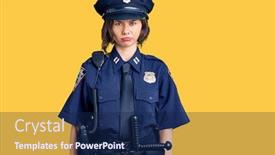  Presentation with police police - Cool new PPT layouts with young-beautiful-girl-wearing-police backdrop and a navy blue colored foreground