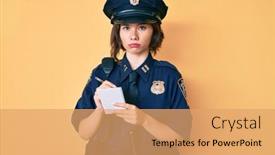  Presentation with traffic police - Slide set having young-beautiful-girl-wearing-police background and a coral colored foreground
