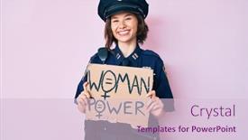  Presentation with girl power - PPT theme with young-beautiful-girl-wearing-police background and a lemonade colored foreground