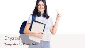  Presentation with happy young student girl holding - Colorful presentation design enhanced with young-beautiful-girl-wearing-student backdrop and a sky blue colored foreground